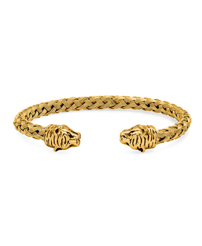 Steeltime Braided Wire Tiger Head Bracelet In Yellow