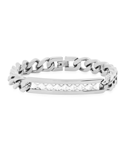 Steeltime Thick Cuban Link Chain And Simulated White Diamonds Id Bracelet In Metallic