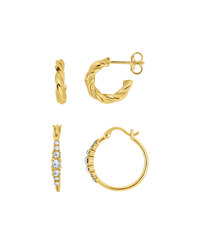 And Now This Duo Crystal And High Polished Earring Hoop, Set Of 2 In Gold Plated