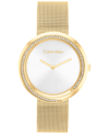 Calvin Klein Twisted Crystal Mesh Strap Watch, 34mm In Gold