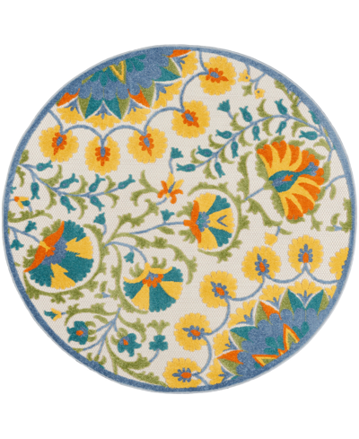 Nourison Aloha Alh22 5'3" X 5'3" Round Outdoor Area Rug In Multi