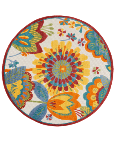 Nourison Aloha Alh25 5'3" X 5'3" Round Outdoor Area Rug In Multi