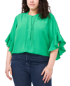 Vince Camuto Plus Size Ruffle Sleeve Henley Blouse In Vivid Green