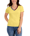 Tommy Hilfiger Women's Striped V-neck Short-sleeve T-shirt In Deep Maize