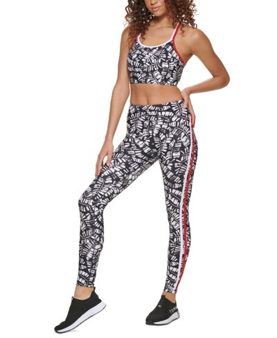 Tommy Hilfiger Sport Palm-print High-rise Compression Leggings In Black/white/red