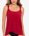Miraclesuit Dd Cup Razzle Dazzle Underwire Asymmetrical Tankini Top Women's Swimsuit In Grenadine Red