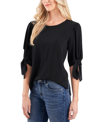 Cece Tie Sleeve High-low Blouse In Rich Black