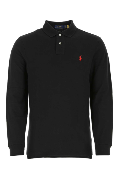 Ralph Lauren Logo Embroidered Long Sleeve Polo Shirt In Polo Black