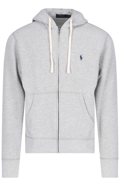 Polo Ralph Lauren Logo Embroidered Zipped Hoodie In Grigio