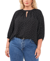 Vince Camuto Plus Size Keyhole-cutout 3/4-sleeve Top, Created For Macy's In Rich Black