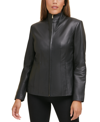 Cole Haan Leather Stand Collar Jacket In Black