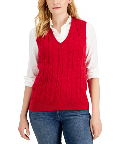 Karen Scott Petite Cotton Traditional Sweater Vest, Created For