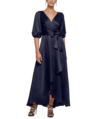 Dkny Balloon-sleeve Satin Gown In Midnight