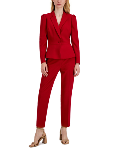 Tahari Asl Belted Wrap Pant Suit In Red