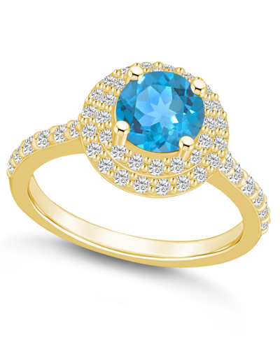 Macy's Blue Topaz And Diamond Accent Halo Ring In 14k Yellow Gold