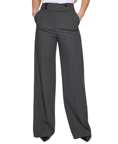 Calvin Klein Women's Whitney Button Front Wide Leg Pants In Charcoal