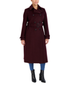 Cole Haan Slick Wool-blend Flared Trenchcoat In Bordeaux