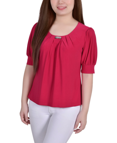 Ny Collection Plus Size Short Sleeve Balloon Sleeve Top With Hardware In Granita