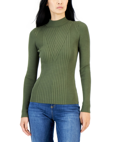 Inc International Concepts Women's Detail Ribbed Mock Neck Sweater, Created For Macy's In Costa Green