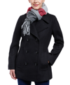 LONDON FOG WOMEN'S DOUBLE-BREASTED PEACOAT & PLAID SCARF