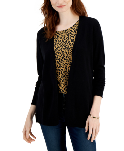 Style & Co Women's Open-front Cardigan, Created For Macy's In Deep Black