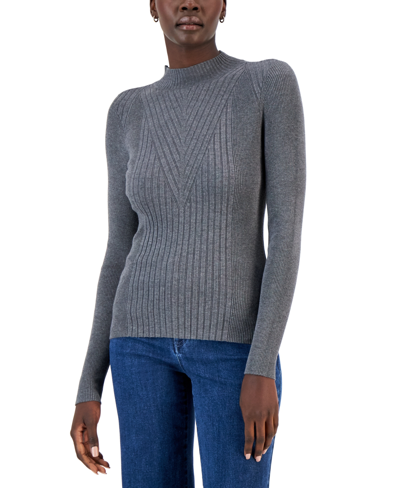 Inc International Concepts Women's Detail Ribbed Mock Neck Sweater, Created For Macy's In Medium Heather Grey