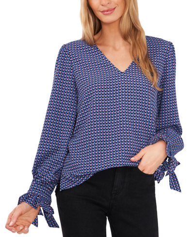 Cece Floral-print Tie-sleeve Top In Garden Geo