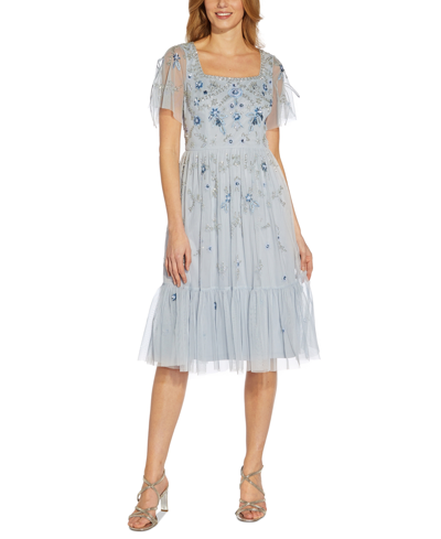 adrianna papell plus size beaded cocktail dress Blue Plus Size Hand Beaded Short Sleeve Floral Godet Gown main image 0