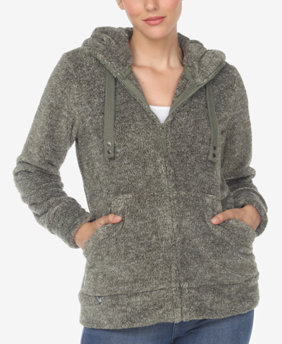 White Mark Plus Size Hooded Sherpa Jacket In Green