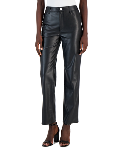 Inc International Concepts Women's Faux-leather Straight-leg Pants, Created For Macy's In Deep Black