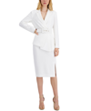 Tahari Asl Nested Belted Jacket And Skirt In Ivory