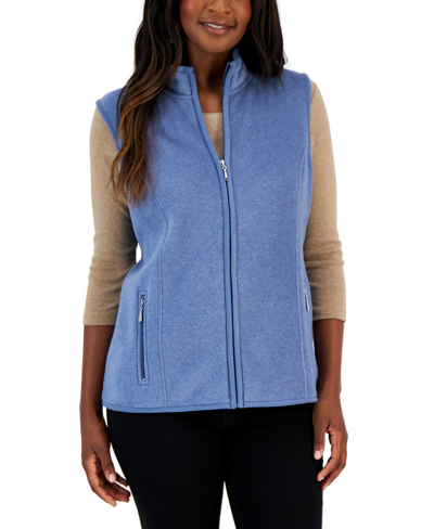 Karen Scott Plus Size Zeroproof Zip-front Vest, Created For Macy's In Heather Indigo