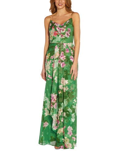 Adrianna Papell Women's Floral-print Cowl-neck Gown In Green Multi