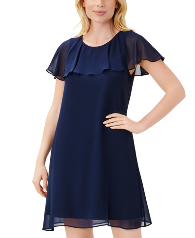 Adrianna Papell Women's Chiffon Capelet Cocktail Dress In Navy