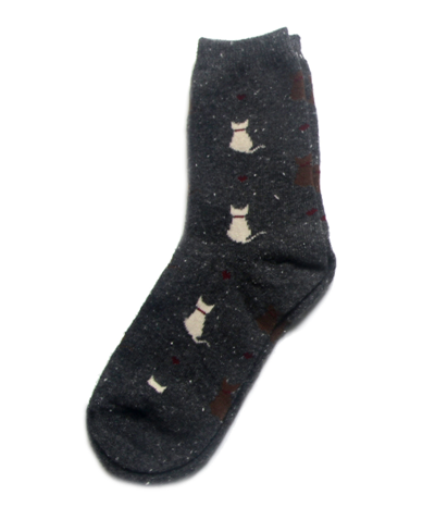 Stems Cat Crew Socks In Charcoal