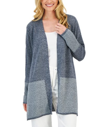 Karen Scott Women's Cotton Turbo-print Cardigan, Created For Macy's In Blue Mirage Combo