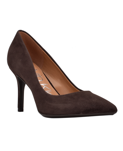 Calvin Klein Women's Gayle Pointy Toe Classic Pumps Women's Shoes In Dark Brown Suede