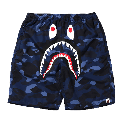 Pre-owned Bape Color Camo Shark Beach Shorts 'navy' In Blue