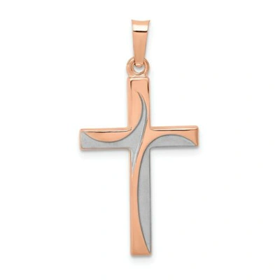 Pre-owned Accessories & Jewelry 14k White & Rose Gold Two Tone Polished Hollow Latin Cross Christianity Pendant