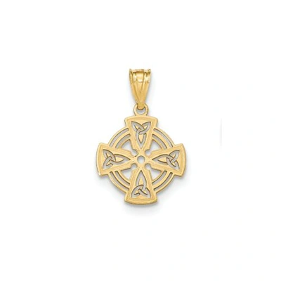 Pre-owned Accessories & Jewelry 14k Yellow Gold Satin Finish Back Small Laser Cut Celtic Cross Charm
