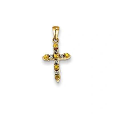 Pre-owned Accessories & Jewelry 14k Yellow Gold Childrens 0.01 Ct Diamond & 0.17 Ct Citrine Cross Pendant