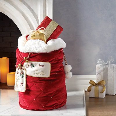 Frontgate Faux Fur Quilted Deluxe Velvet Santa Bags