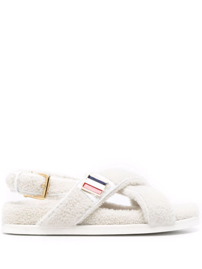 Thom Browne Criss-cross Shearling Sandals In White