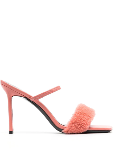 By Far Pink Ada 100 Shearling Sandals In Multicolor