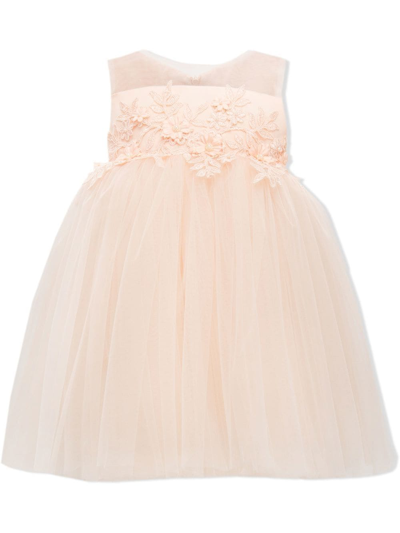 Tulleen Babies' Floral-embroidered Tulle Dress In Pink