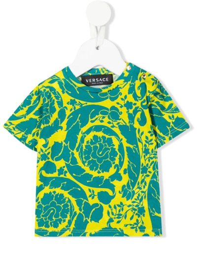 Versace Babies' Baroque-print T-shirt In Yellow