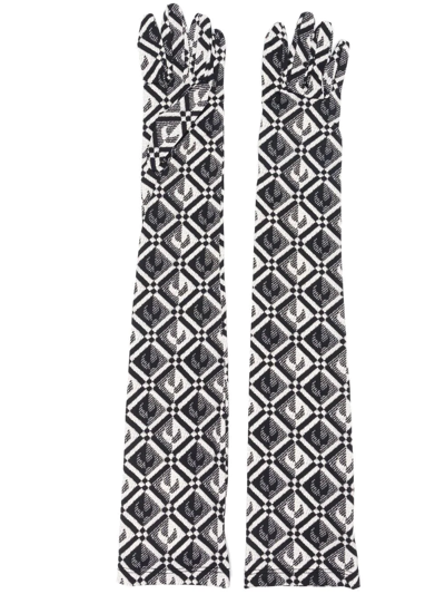 Marine Serre Moon Diamond-print Stretch-woven Gloves In Black