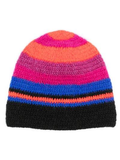 Agr Striped Crochet Beanie Hat In Pink