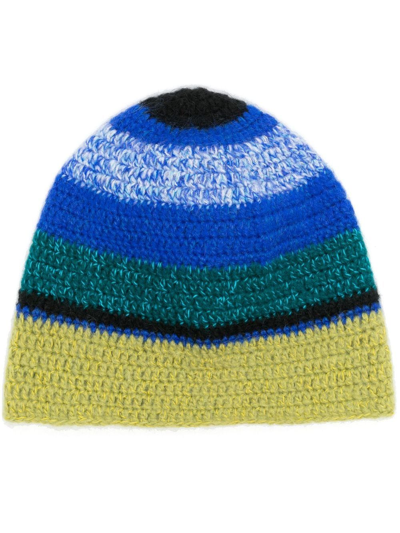 Agr Striped Crochet-knit Hat In Blue