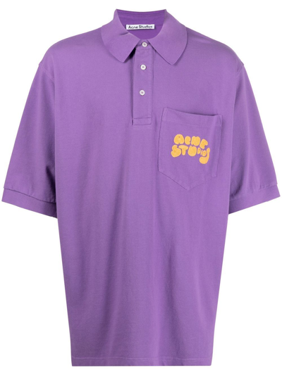 Acne Studios Chain Stitch Embroidery Chest Pocket Pique Polo Shirt In Purple